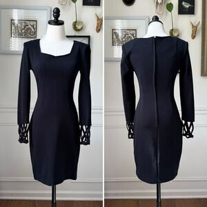Vintage 80s 90s Le Chateau Long Sleeve Black Cocktail Dress S M